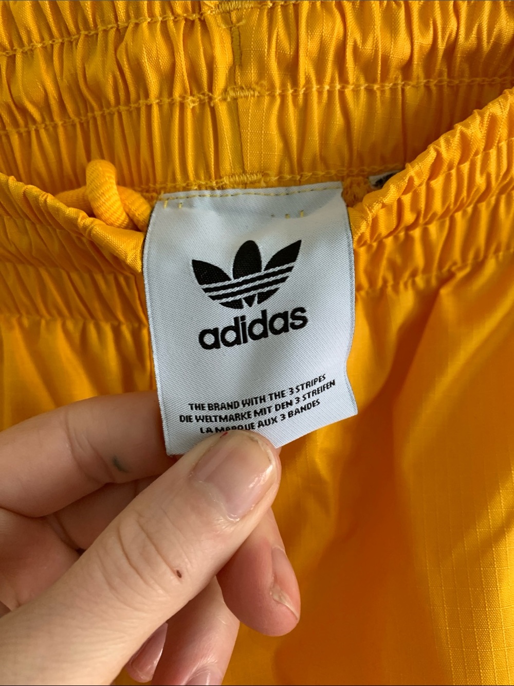 Men’s Yellow adidas Track Pants with Multicolor Trefoil Stripe - Picture 3 of 5